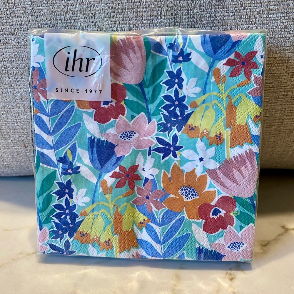 Mariposa (w label) Beaded Cocktail Napkin Tray & 20 sealed floral IHR napkins - Picture 7 of 8